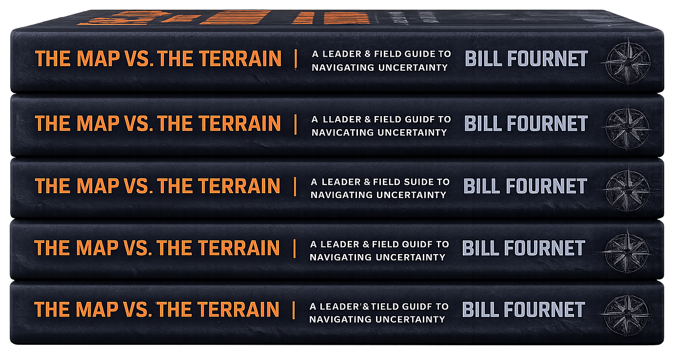 A stack of The Map vs. The Terrain hardcover copies